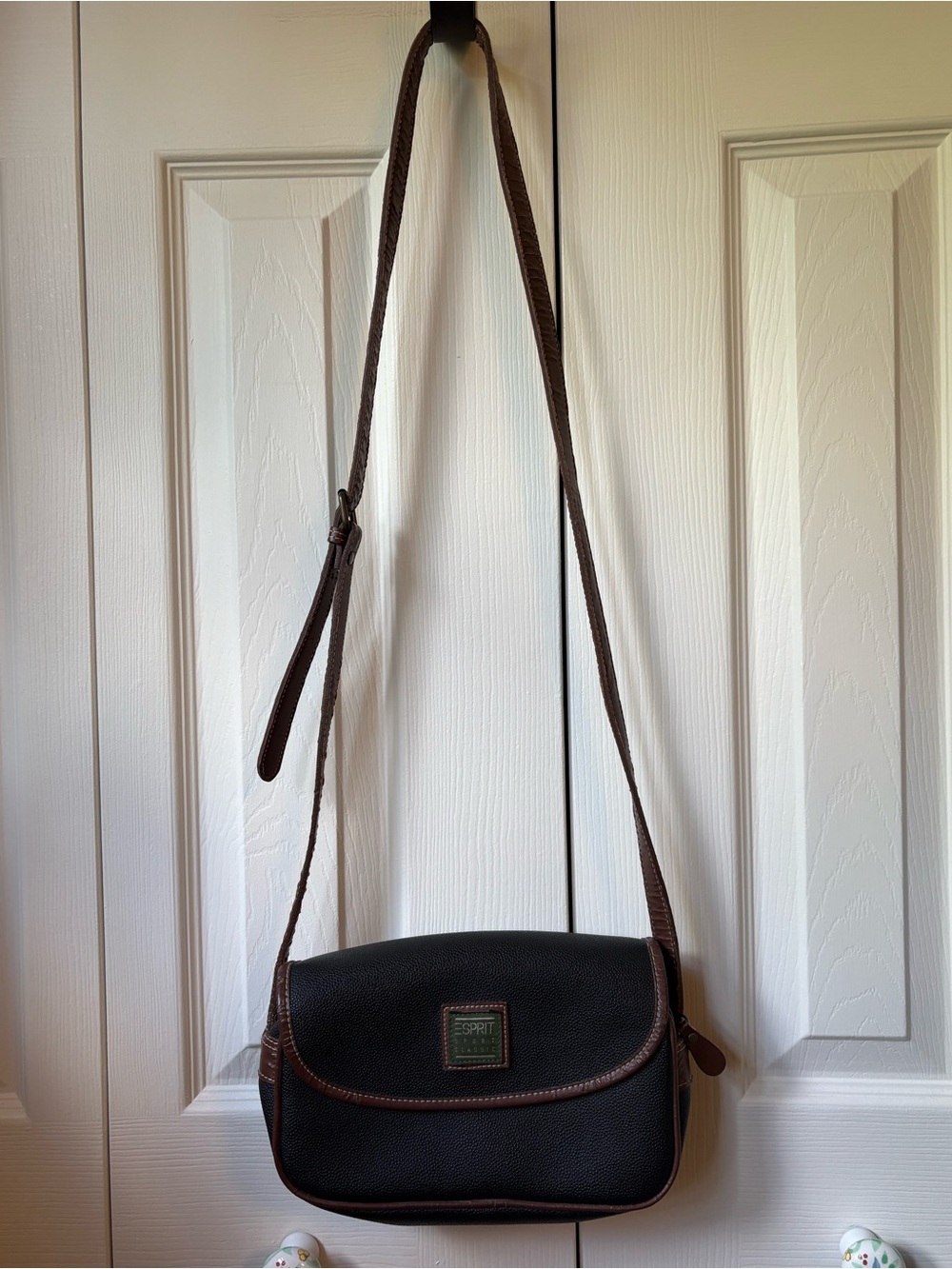 Vintage Esprit Black cross body bag with Brown Trim